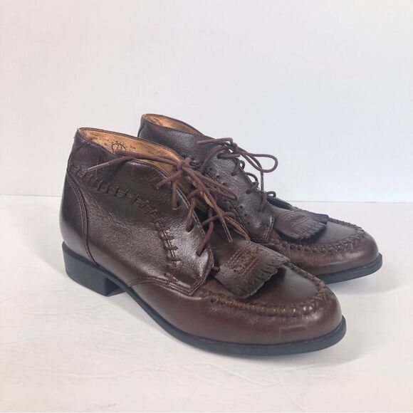 Ariat Women's Brown Leather Kiltie Lace Up Western Ankle Boot Size 5.5 16227 - Picture 1 of 10